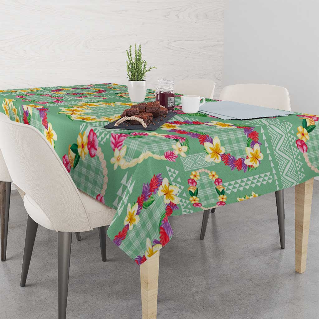 Hawaiian Leis Tablecloth Kakau Tattoos and Palaka Pastel Green Color LT03 - Polynesian Pride