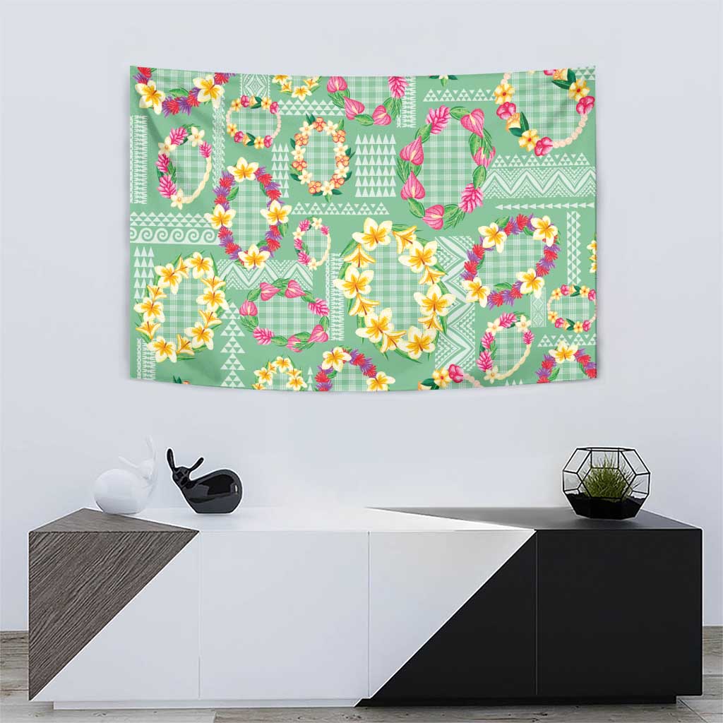 Hawaiian Leis Tapestry Kakau Tattoos and Palaka Pastel Green Color LT03 - Polynesian Pride
