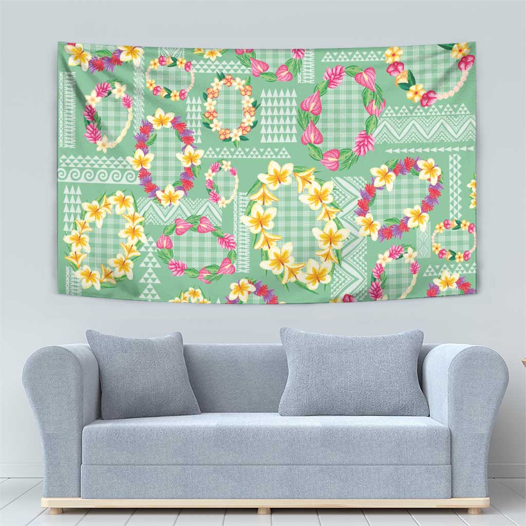 Hawaiian Leis Tapestry Kakau Tattoos and Palaka Pastel Green Color LT03 - Polynesian Pride