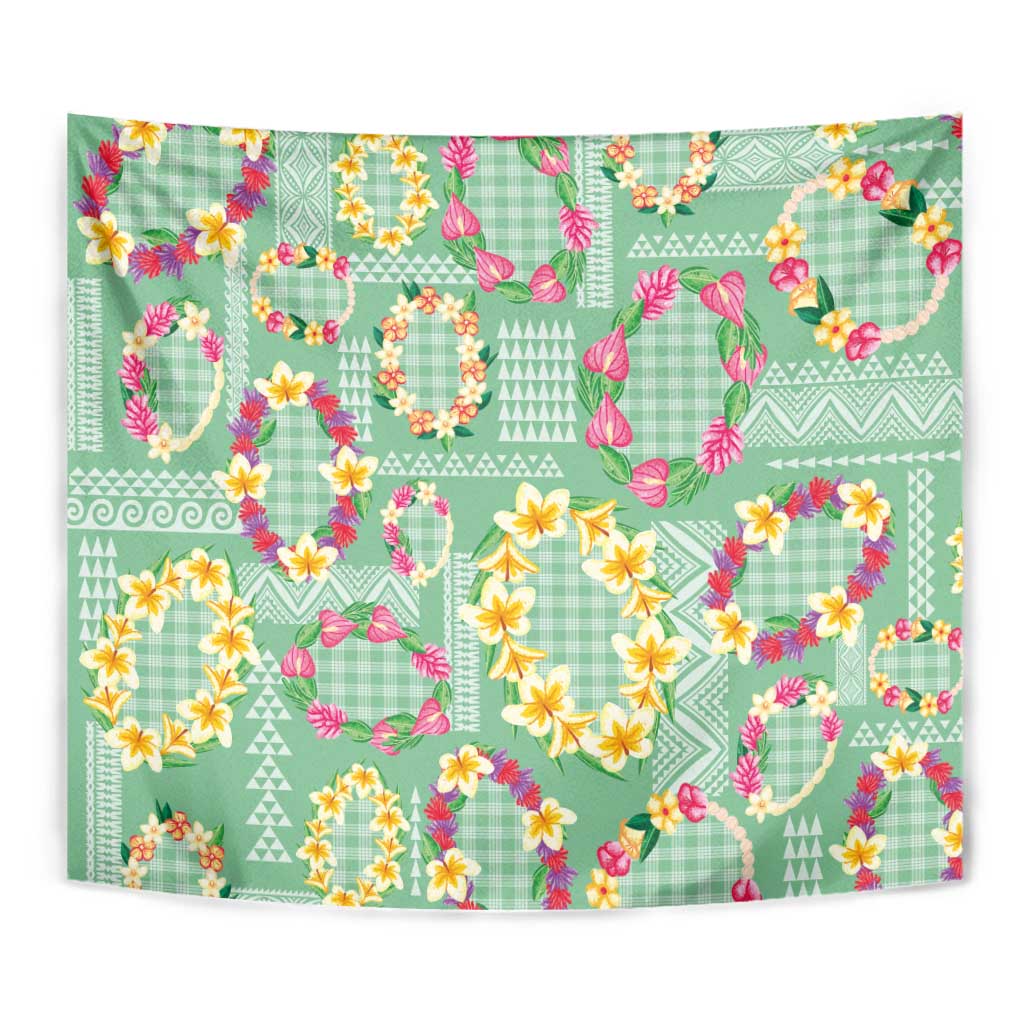 Hawaiian Leis Tapestry Kakau Tattoos and Palaka Pastel Green Color LT03 - Polynesian Pride