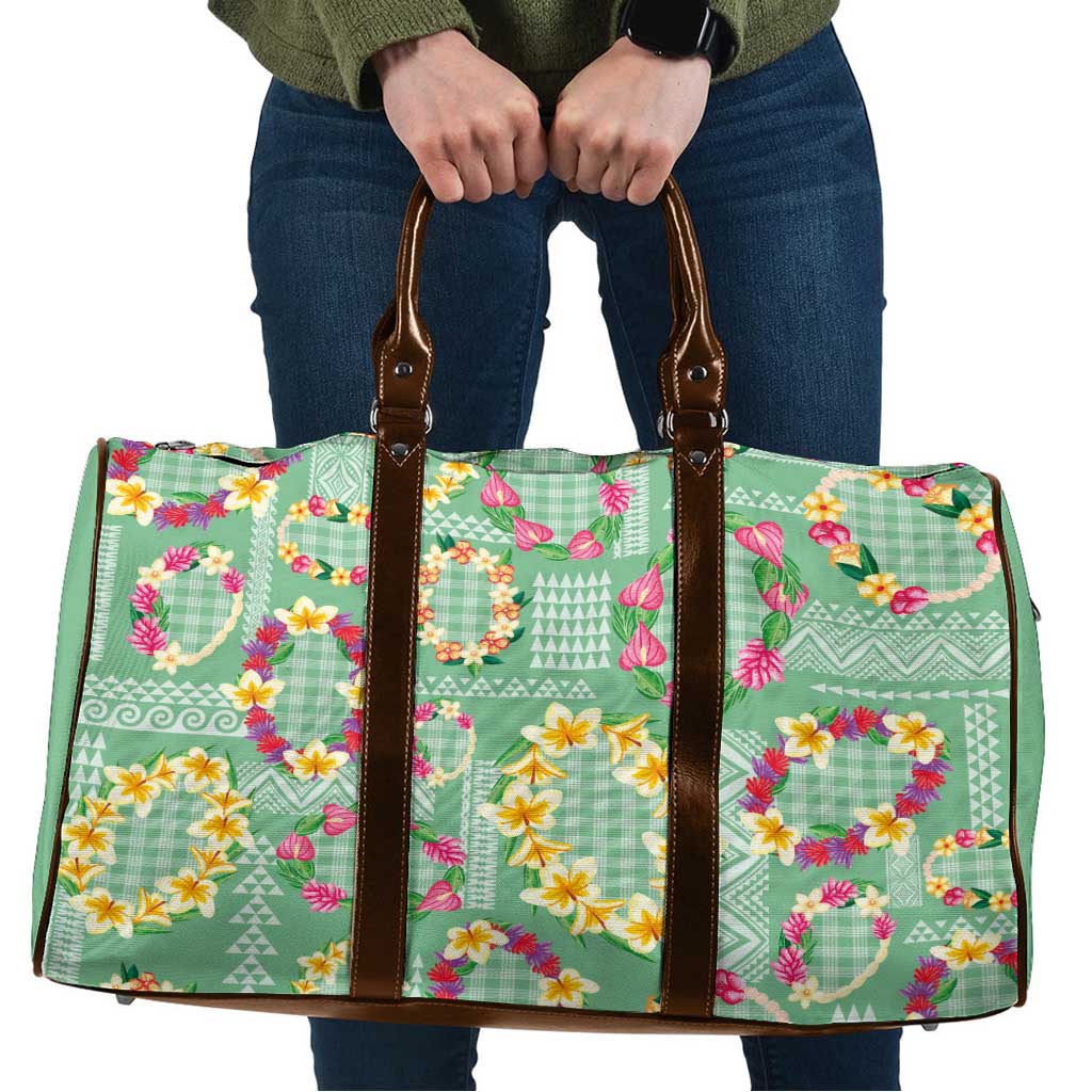 Hawaiian Leis Travel Bag Kakau Tattoos and Palaka Pastel Green Color LT03 Green - Polynesian Pride