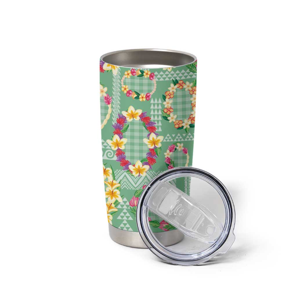 Hawaiian Leis Tumbler Cup Kakau Tattoos and Palaka Pastel Green Color