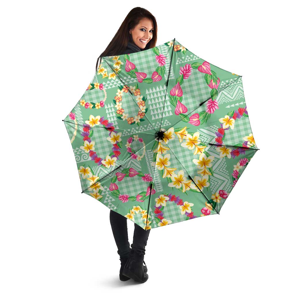 Hawaiian Leis Umbrella Kakau Tattoos and Palaka Pastel Green Color LT03 - Polynesian Pride