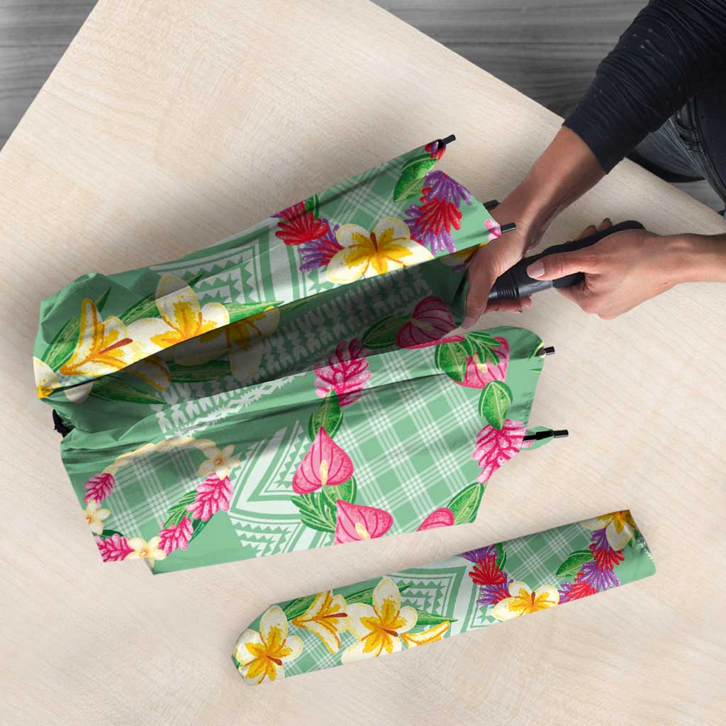 Hawaiian Leis Umbrella Kakau Tattoos and Palaka Pastel Green Color LT03 - Polynesian Pride