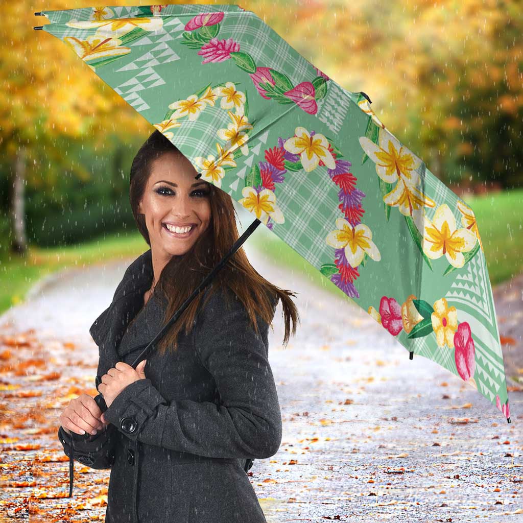 Hawaiian Leis Umbrella Kakau Tattoos and Palaka Pastel Green Color LT03 - Polynesian Pride