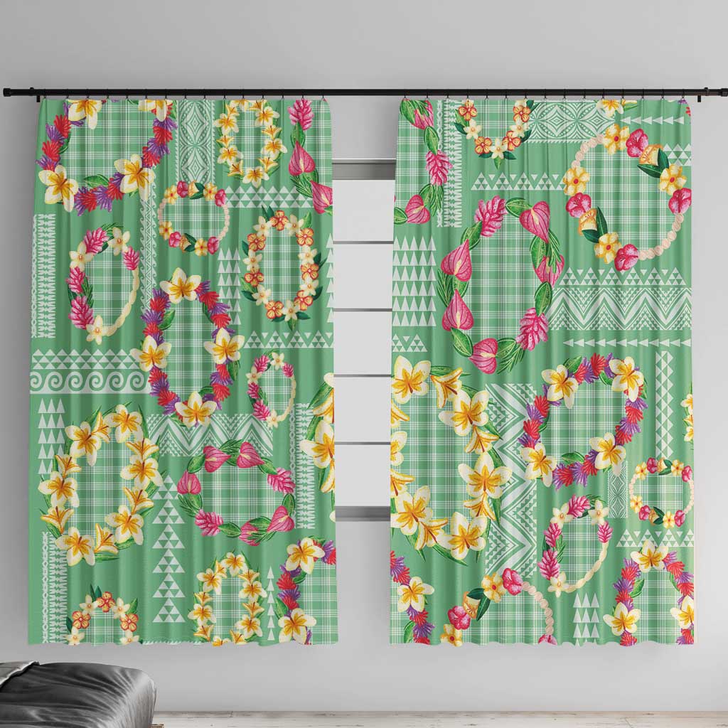 Hawaiian Leis Window Curtain Kakau Tattoos and Palaka Pastel Green Color