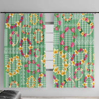 Hawaiian Leis Window Curtain Kakau Tattoos and Palaka Pastel Green Color