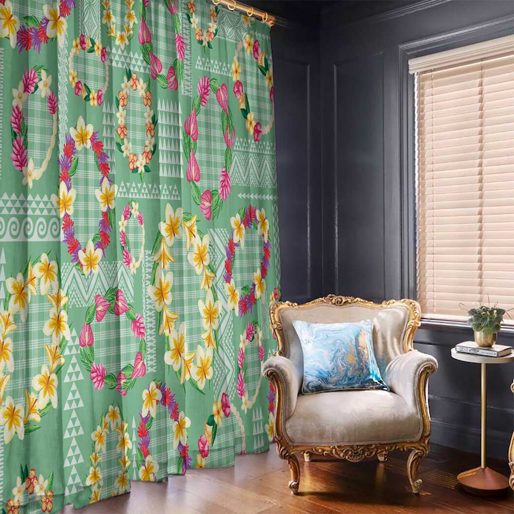 Hawaiian Leis Window Curtain Kakau Tattoos and Palaka Pastel Green Color