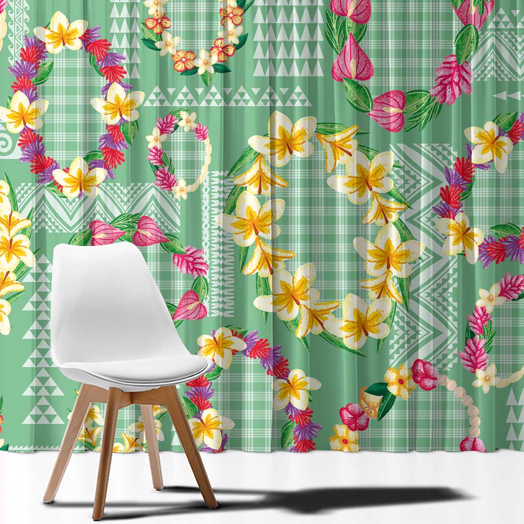 Hawaiian Leis Window Curtain Kakau Tattoos and Palaka Pastel Green Color