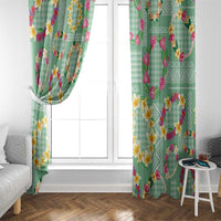 Hawaiian Leis Window Curtain Kakau Tattoos and Palaka Pastel Green Color