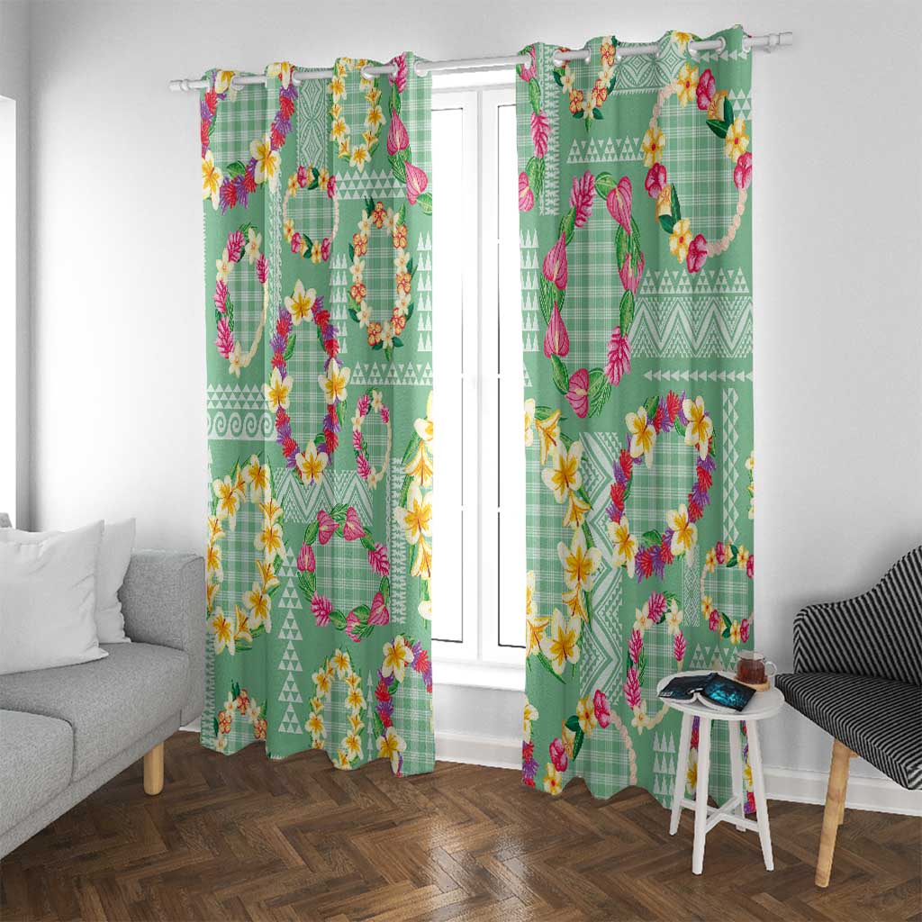 Hawaiian Leis Window Curtain Kakau Tattoos and Palaka Pastel Green Color