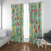 Hawaiian Leis Window Curtain Kakau Tattoos and Palaka Pastel Green Color