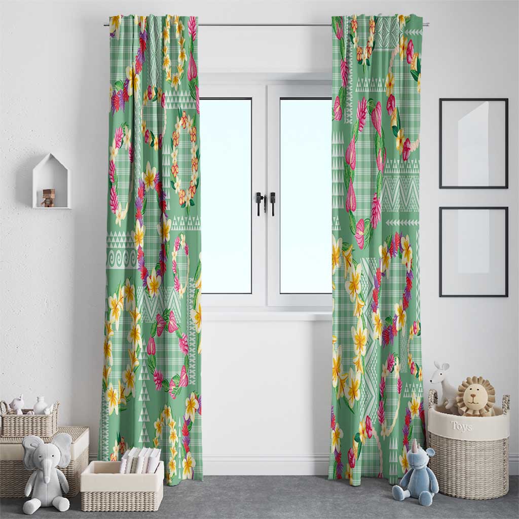 Hawaiian Leis Window Curtain Kakau Tattoos and Palaka Pastel Green Color