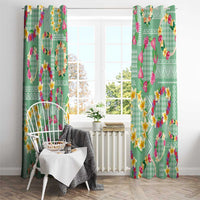 Hawaiian Leis Window Curtain Kakau Tattoos and Palaka Pastel Green Color