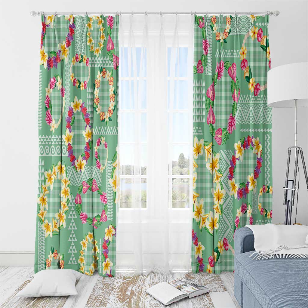 Hawaiian Leis Window Curtain Kakau Tattoos and Palaka Pastel Green Color