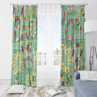 Hawaiian Leis Window Curtain Kakau Tattoos and Palaka Pastel Green Color