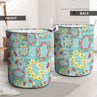 Hawaiian Leis Laundry Basket Kakau Tattoos and Palaka Pastel Teal Color LT03 - Polynesian Pride