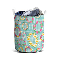 Hawaiian Leis Laundry Basket Kakau Tattoos and Palaka Pastel Teal Color LT03 - Polynesian Pride