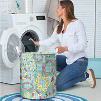 Hawaiian Leis Laundry Basket Kakau Tattoos and Palaka Pastel Teal Color LT03 - Polynesian Pride