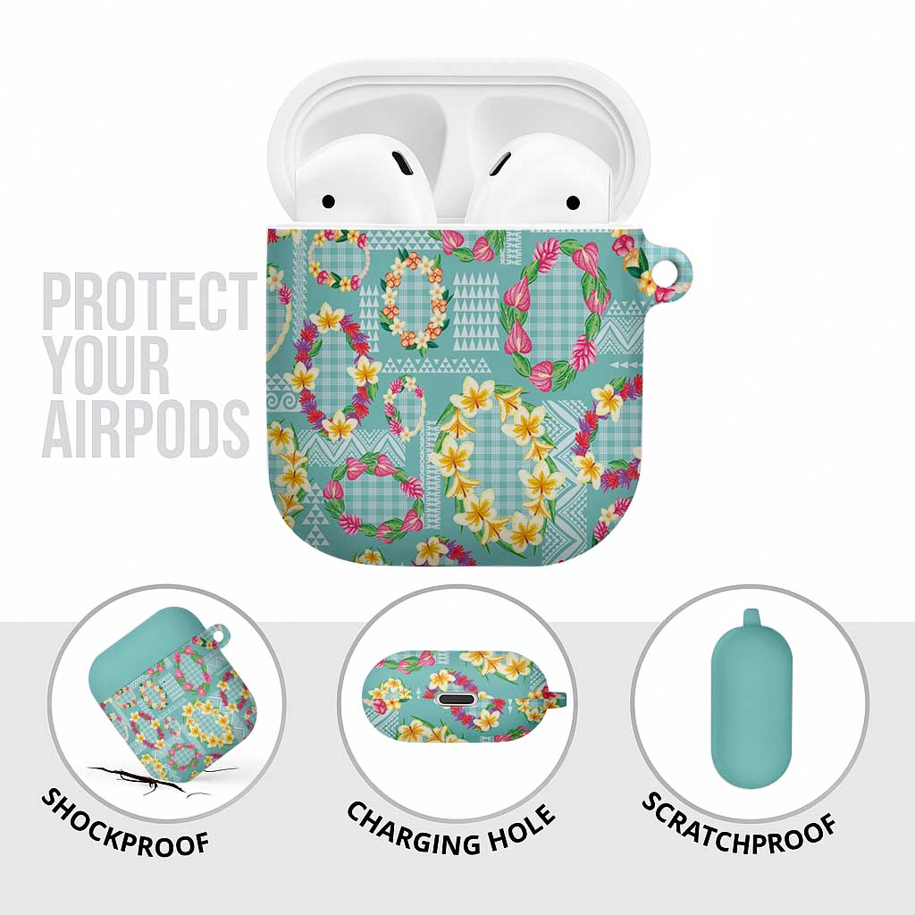 Hawaiian Leis AirPods Case Kakau Tattoos and Palaka Pastel Teal Color LT03 - Polynesian Pride