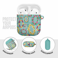 Hawaiian Leis AirPods Case Kakau Tattoos and Palaka Pastel Teal Color LT03 - Polynesian Pride