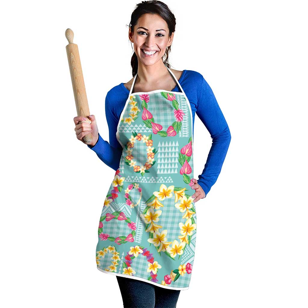 Hawaiian Leis Apron Kakau Tattoos and Palaka Pastel Teal Color LT03 - Polynesian Pride