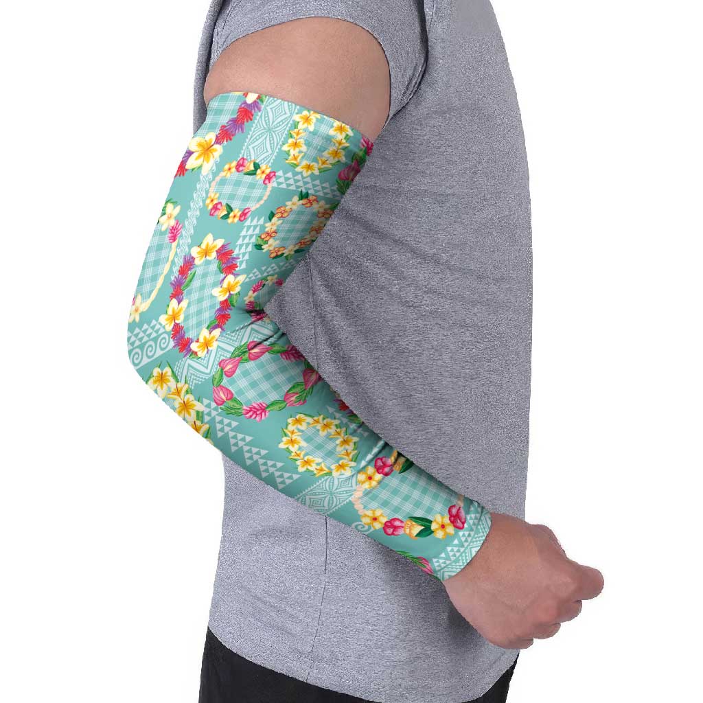 Hawaiian Leis Arm Sleeves Kakau Tattoos and Palaka Pastel Teal Color LT03 - Polynesian Pride