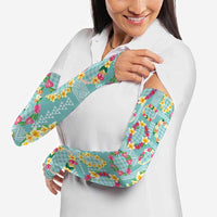 Hawaiian Leis Arm Sleeves Kakau Tattoos and Palaka Pastel Teal Color LT03 - Polynesian Pride