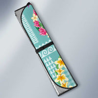 Hawaiian Leis Auto Sun Shade Kakau Tattoos and Palaka Pastel Teal Color LT03 - Polynesian Pride
