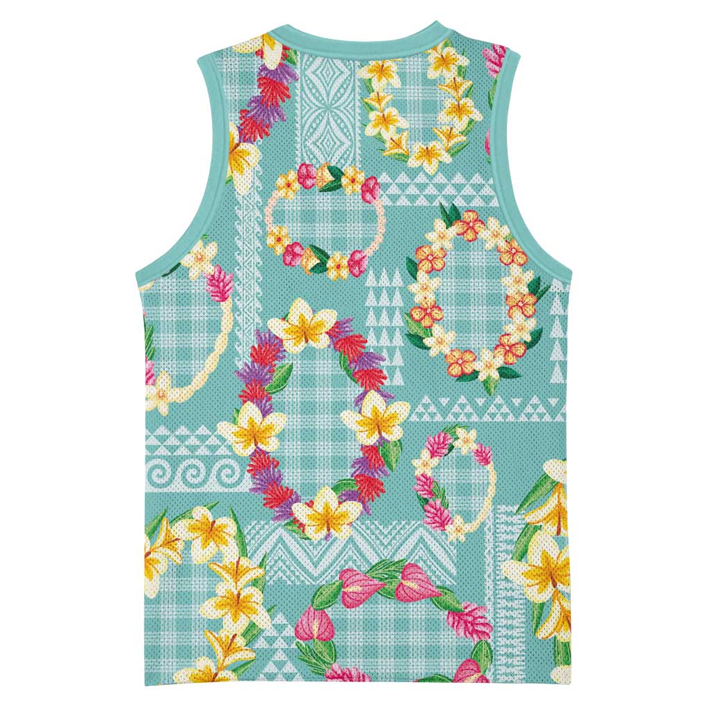 Hawaiian Leis Basketball Jersey Kakau Tattoos and Palaka Pastel Teal Color LT03 - Polynesian Pride