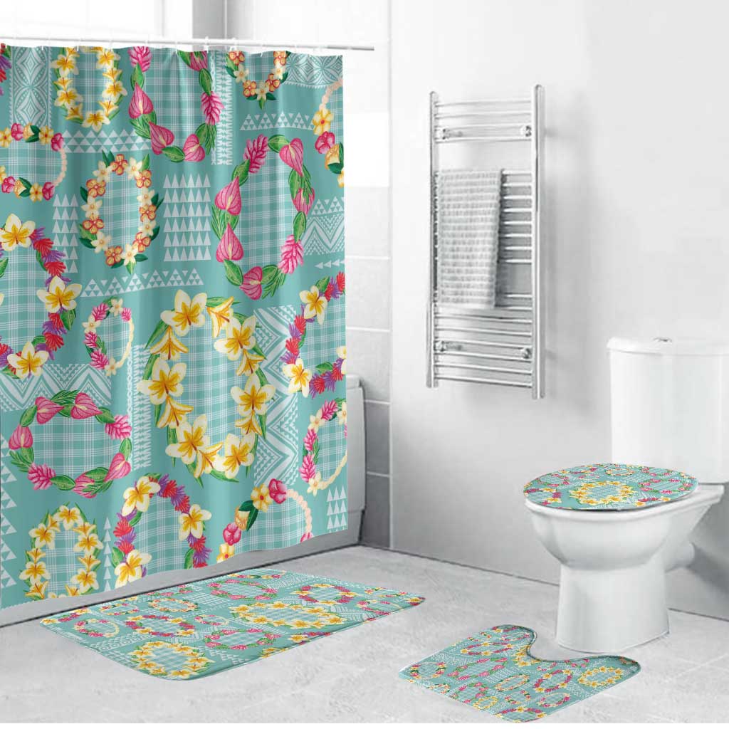 Hawaiian Leis Bathroom Set Kakau Tattoos and Palaka Pastel Teal Color LT03 Bathroom Set (4 pcs) Teal - Polynesian Pride
