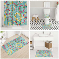 Hawaiian Leis Bathroom Set Kakau Tattoos and Palaka Pastel Teal Color LT03 - Polynesian Pride