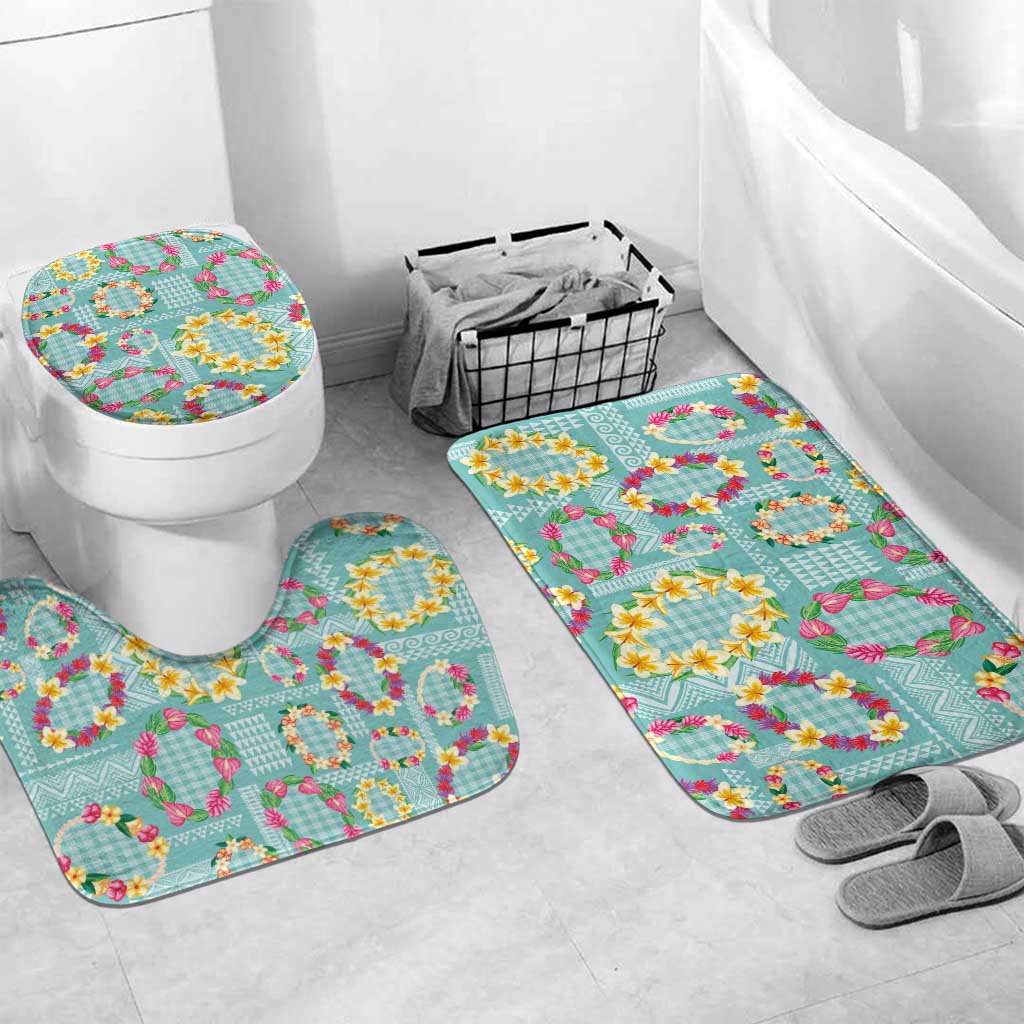 Hawaiian Leis Bathroom Set Kakau Tattoos and Palaka Pastel Teal Color LT03 Mat Set Only (3 pcs) One Size Teal - Polynesian Pride