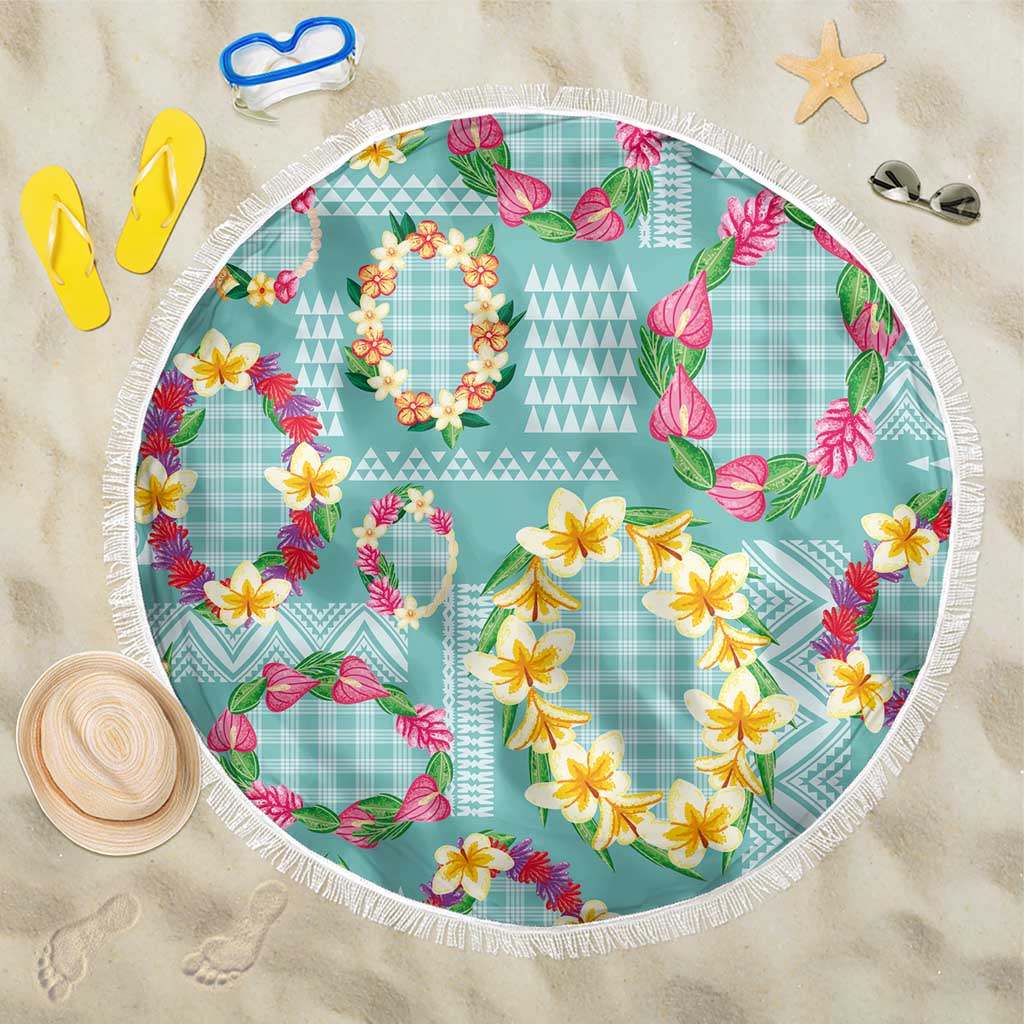 Hawaiian Leis Beach Blanket Kakau Tattoos and Palaka Pastel Teal Color LT03 One Size 150cm Teal - Polynesian Pride