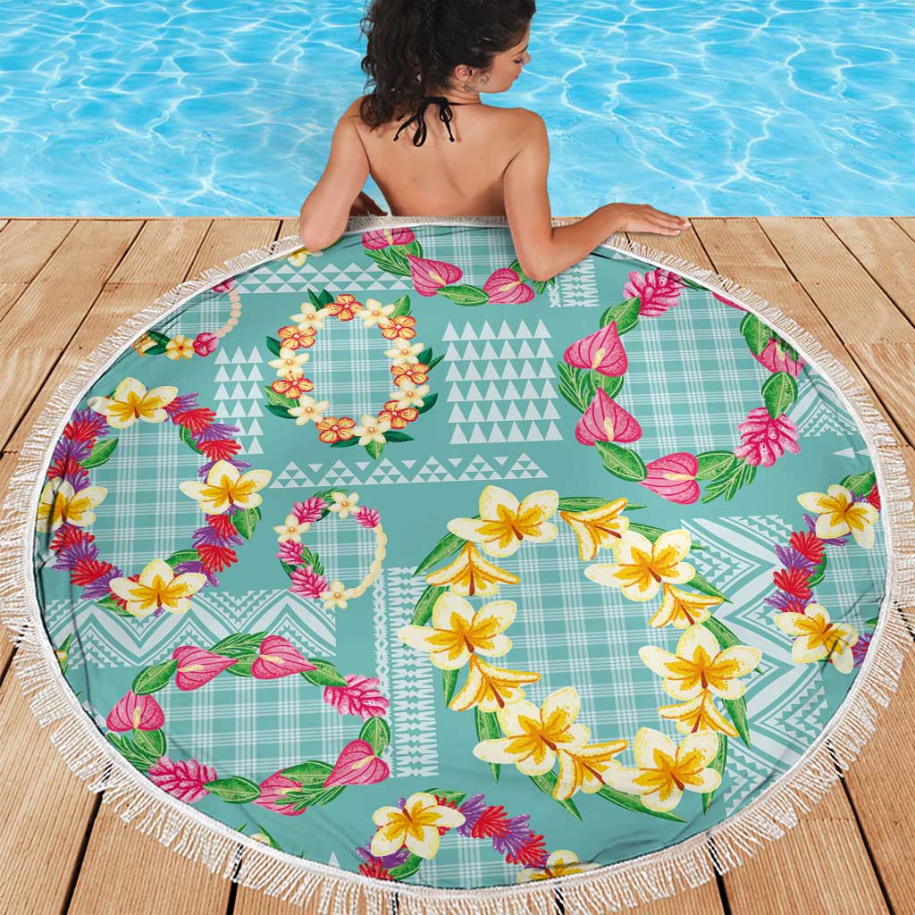Hawaiian Leis Beach Blanket Kakau Tattoos and Palaka Pastel Teal Color LT03 - Polynesian Pride