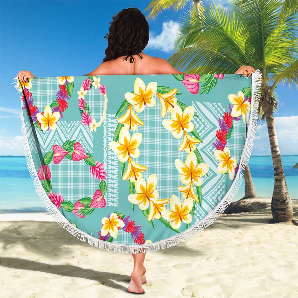 Hawaiian Leis Beach Blanket Kakau Tattoos and Palaka Pastel Teal Color LT03 - Polynesian Pride