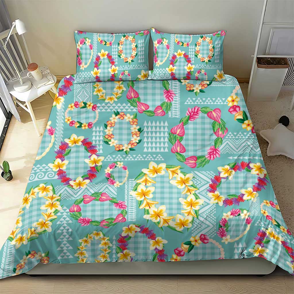 Hawaiian Leis Bedding Set Kakau Tattoos and Palaka Pastel Teal Color LT03 - Polynesian Pride
