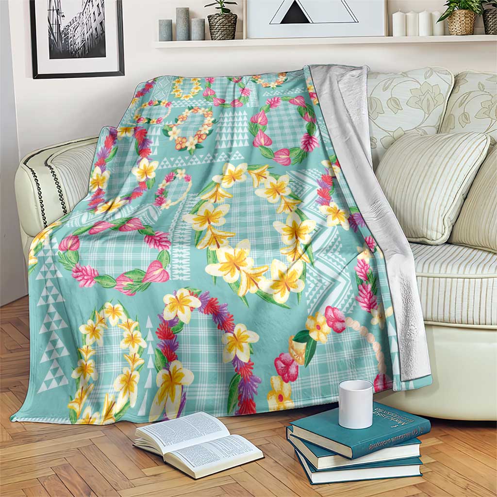 Hawaiian Leis Blanket Kakau Tattoos and Palaka Pastel Teal Color LT03 Teal - Polynesian Pride