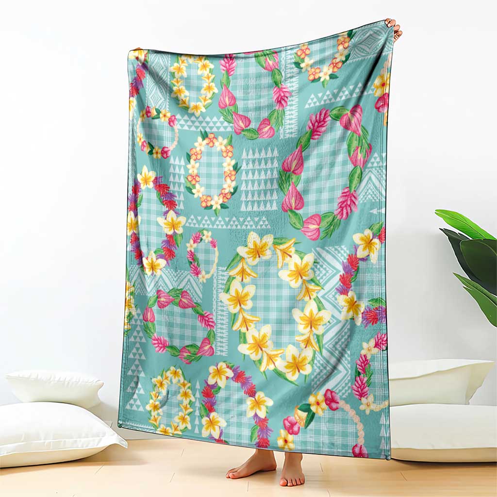 Hawaiian Leis Blanket Kakau Tattoos and Palaka Pastel Teal Color LT03 - Polynesian Pride