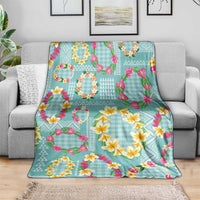 Hawaiian Leis Blanket Kakau Tattoos and Palaka Pastel Teal Color LT03 - Polynesian Pride