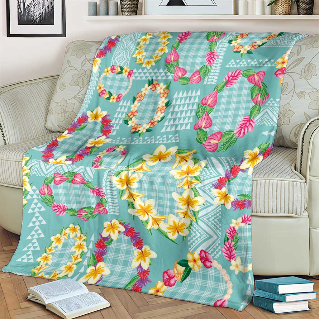 Hawaiian Leis Blanket Kakau Tattoos and Palaka Pastel Teal Color LT03 - Polynesian Pride