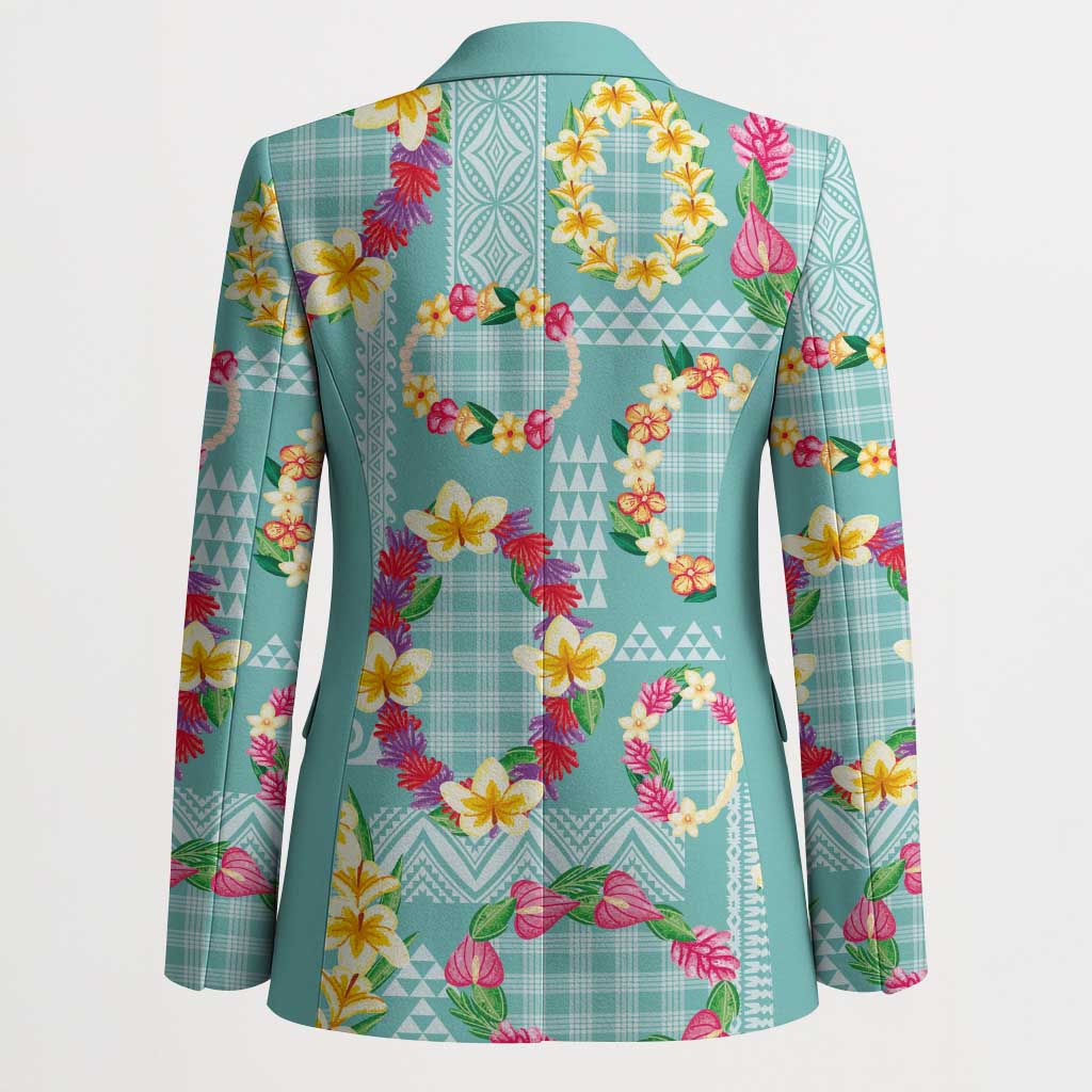 Hawaiian Leis Blazer Kakau Tattoos and Palaka Pastel Teal Color LT03 - Polynesian Pride