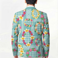 Hawaiian Leis Blazer Kakau Tattoos and Palaka Pastel Teal Color LT03 - Polynesian Pride