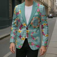 Hawaiian Leis Blazer Kakau Tattoos and Palaka Pastel Teal Color LT03 - Polynesian Pride