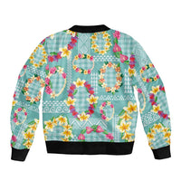 Hawaiian Leis Bomber Jacket Kakau Tattoos and Palaka Pastel Teal Color LT03 - Polynesian Pride