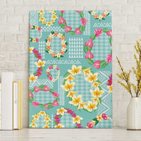 Hawaiian Leis Canvas Wall Art Kakau Tattoos and Palaka Pastel Teal Color LT03 Without Frame Teal - Polynesian Pride