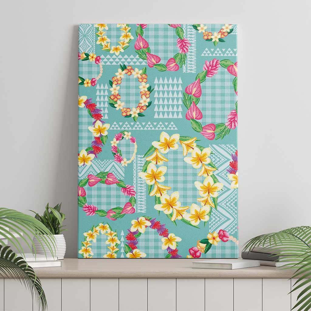 Hawaiian Leis Canvas Wall Art Kakau Tattoos and Palaka Pastel Teal Color LT03 - Polynesian Pride