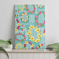 Hawaiian Leis Canvas Wall Art Kakau Tattoos and Palaka Pastel Teal Color LT03 - Polynesian Pride