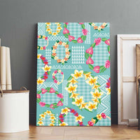 Hawaiian Leis Canvas Wall Art Kakau Tattoos and Palaka Pastel Teal Color LT03 - Polynesian Pride