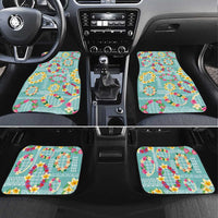 Hawaiian Leis Car Mats Kakau Tattoos and Palaka Pastel Teal Color LT03 Set 4pcs Teal - Polynesian Pride